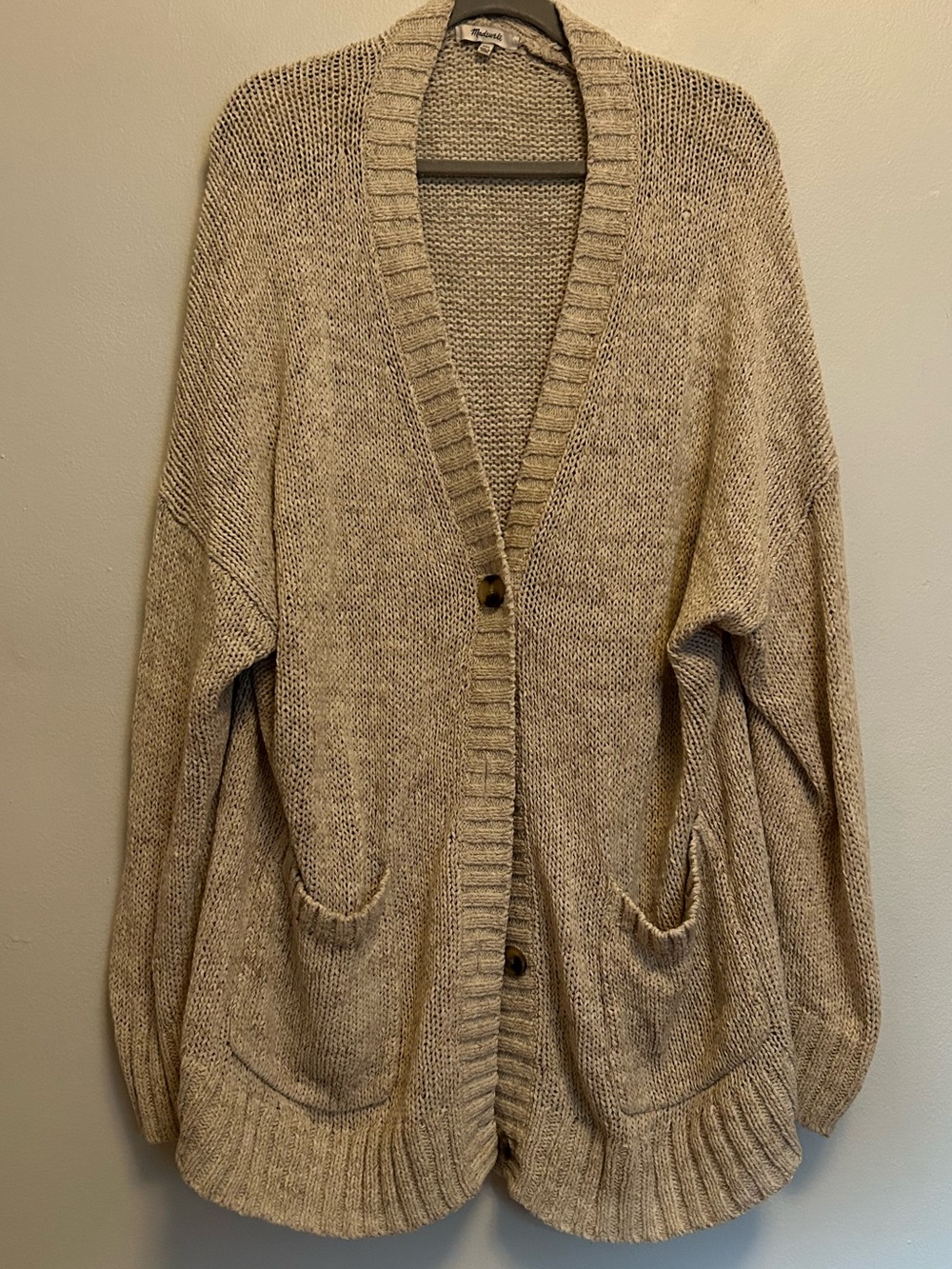 Madewell Oatmeal Button-Front Knit Cardigan